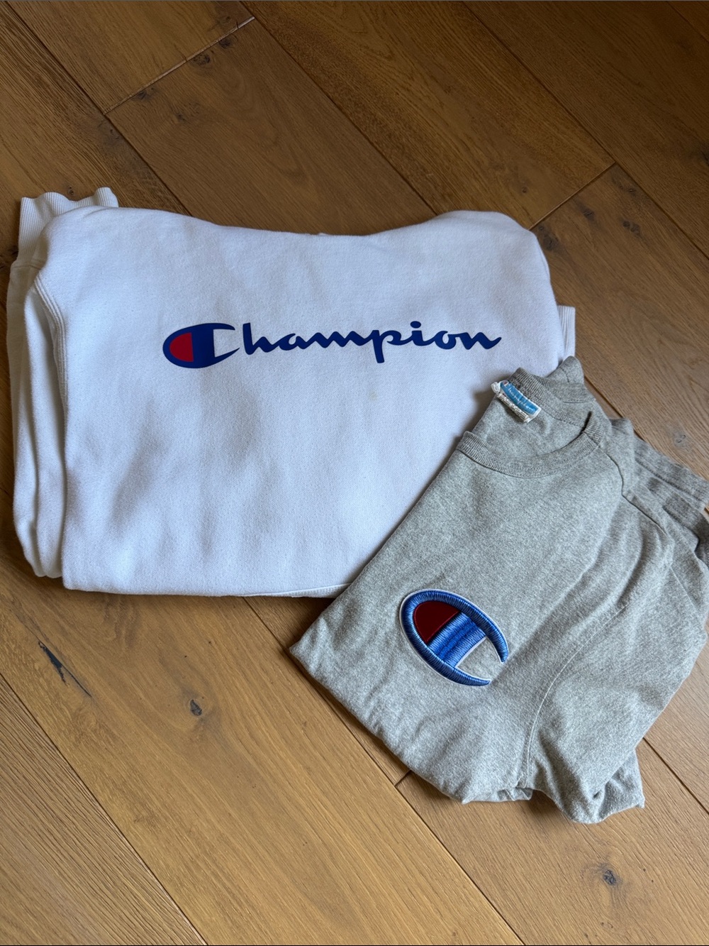 Champion Men’s White Sweatshirt with Gray T Shirt